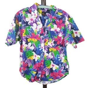 Vintage 80s 90s Boxy Cut Bright Floral Shirt S M